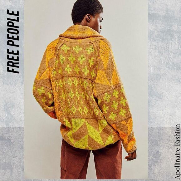 FREE PEOPLE OPTIMISTIC CARDIGAN CITRUS TAN COMBO NWT - Picture 5 of 7